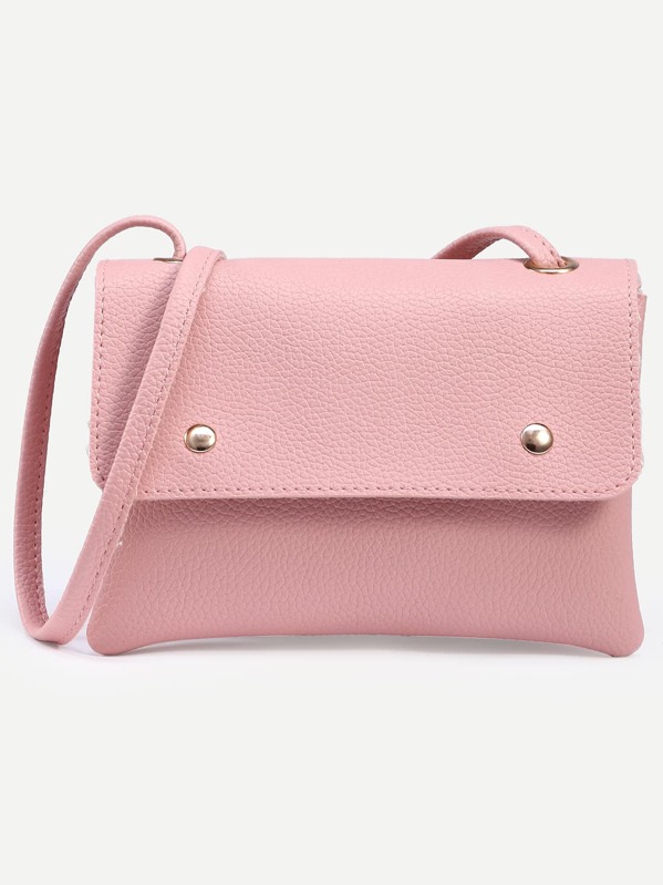 Pink Snap On Closure Layered Flap Bag