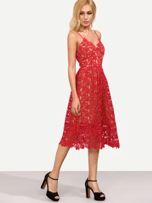 Hollow Out Fit & Flare Lace Cami Dress