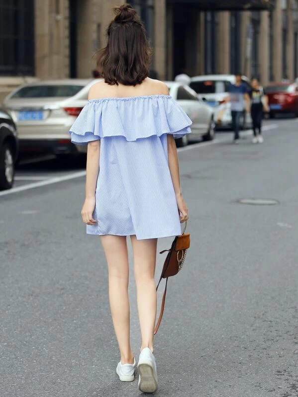 Robe A Rayures Verticales Col Bateau Bleu Mode En Ligne Shein France