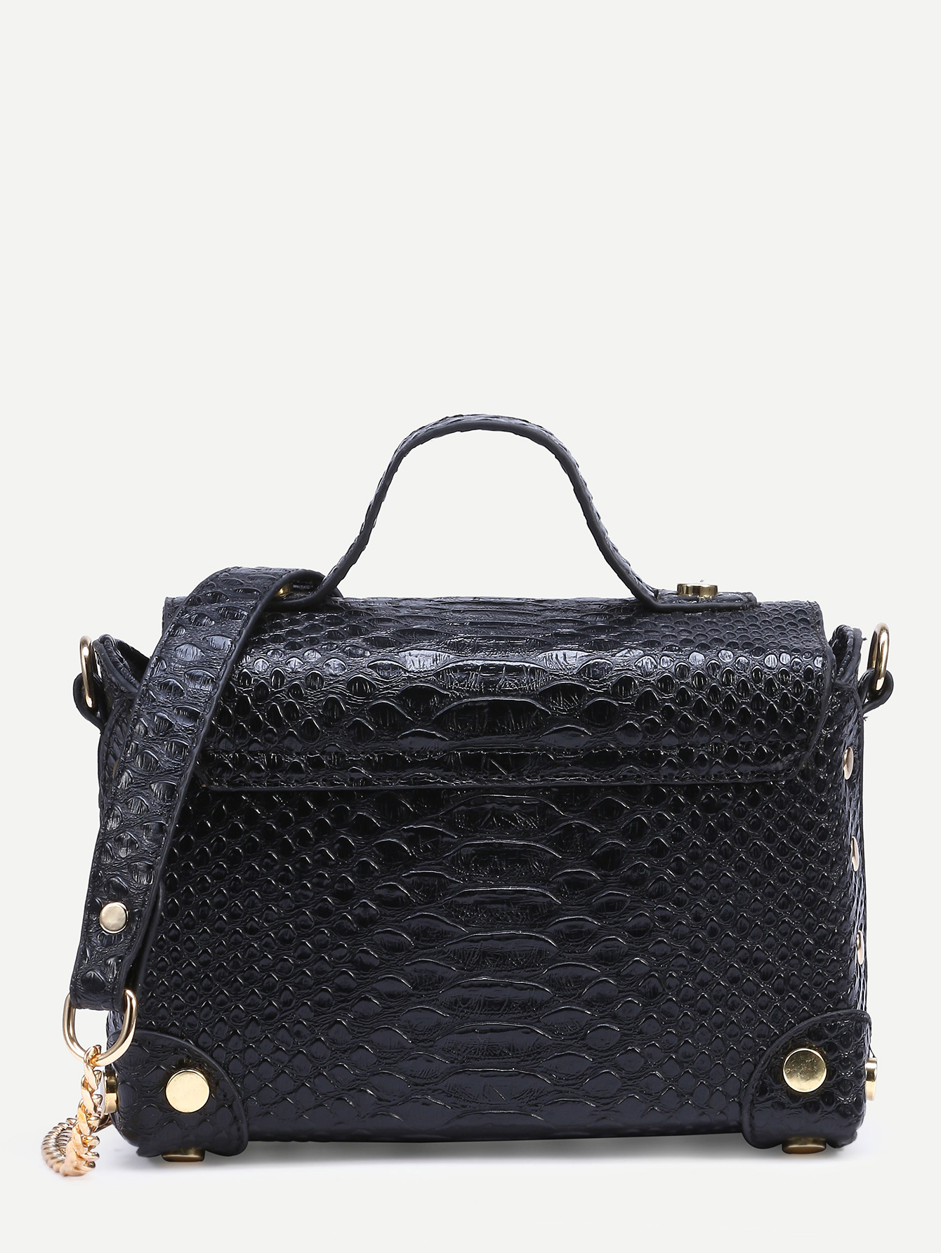 Black Crocodile Embossed Box Bag With Chain Strap SheIn(Sheinside)
