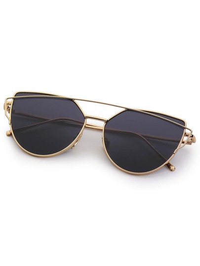 Gold Frame Black Reflective Lenses Sunglasses -SheIn ...
