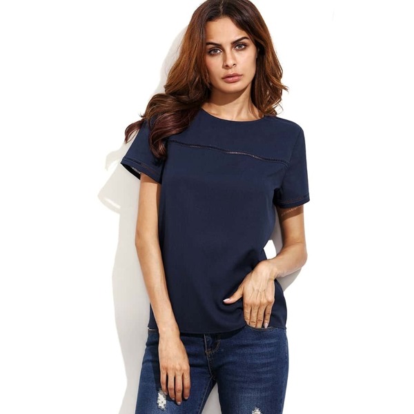 

Hollow Insert Keyhole Back Top, Navy