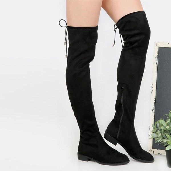 

Flat Heel Thigh High Boots BLACK