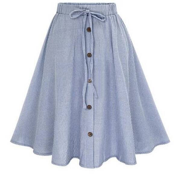 

Vertical Striped Buttoned Front Skirt, Light wash