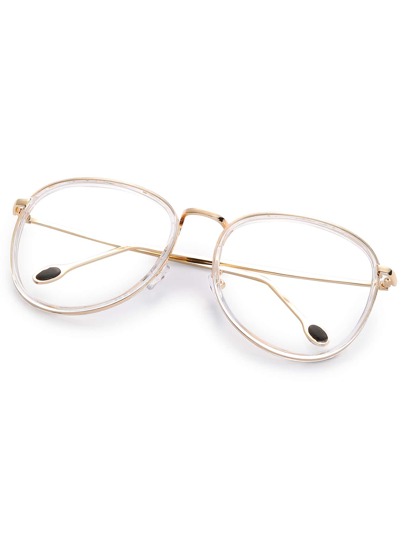 Gold Metal Frame Clear Lens Retro Style Glasses -SheIn ...