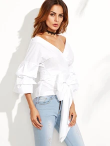 SHEIN schulterfreies Top mit Schleife - weiß