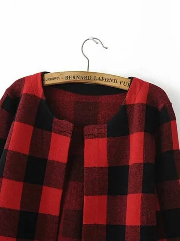Red And Black Checkered Open Front Cardigan Red And Black Checkered Open Front Cardigan