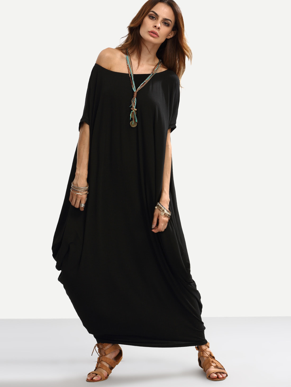 Dolman Sleeve Full Length Cocoon Dress -SheIn(Sheinside)