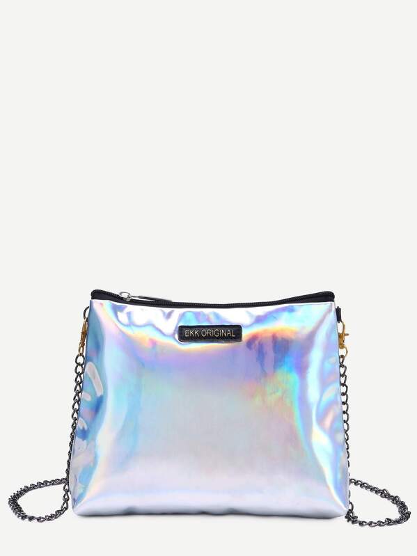 Zip Closure Iridescent Bag With Chain Strap Shein Sheinside