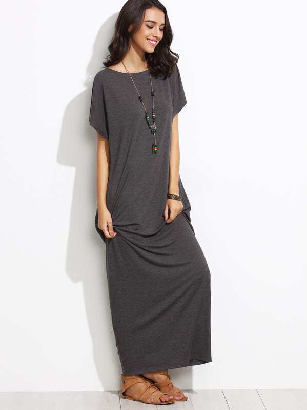 

Side Pocket Batwing Cocoon Maxi Dress, Grey, Camila