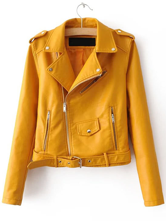 Faux Leather Buckle Belt Epaulet Detail Moto Jacket Shein Sheinside