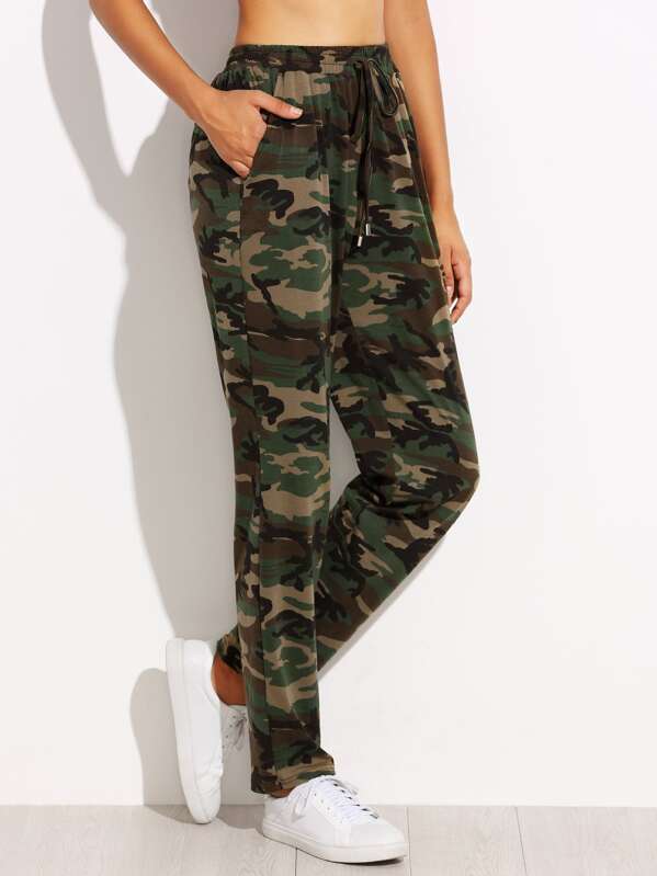 Jersey Camouflage Imprimé Pantalons Taille Coulissée En PXikuZ