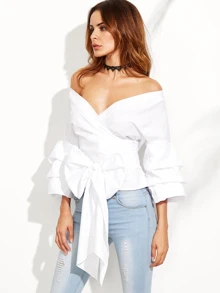 SHEIN schulterfreies Top mit Schleife - weiß