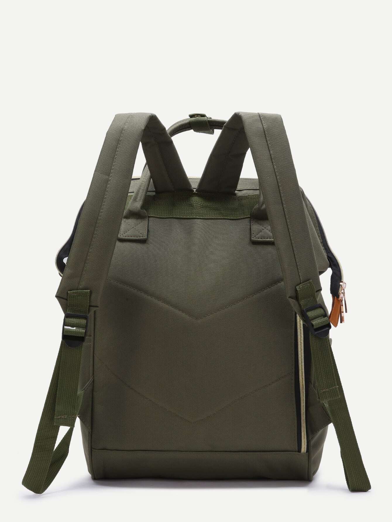 Green Zip Closure Canvas Backpack SheIn(Sheinside)
