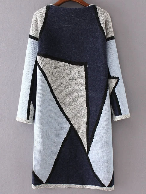 collarless hooded color block longline cardigan