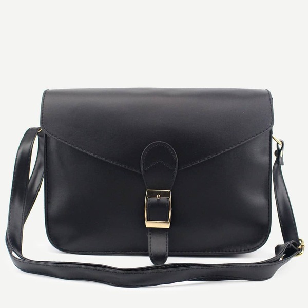 

Buckle Strap Closure Envelope Crossbody Bag, Black
