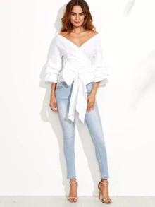 SHEIN schulterfreies Top mit Schleife - weiß