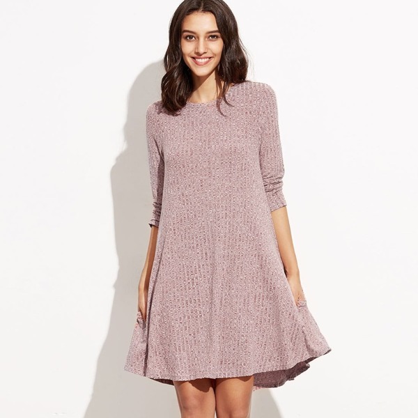 

Marled Knit Ribbed Swing Dress