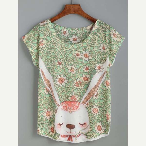 

Rabbit And Vine Print Tee, Green multicolor