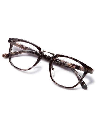Grey Tortoise Frame Clear Lens Glasses -SheIn(Sheinside)