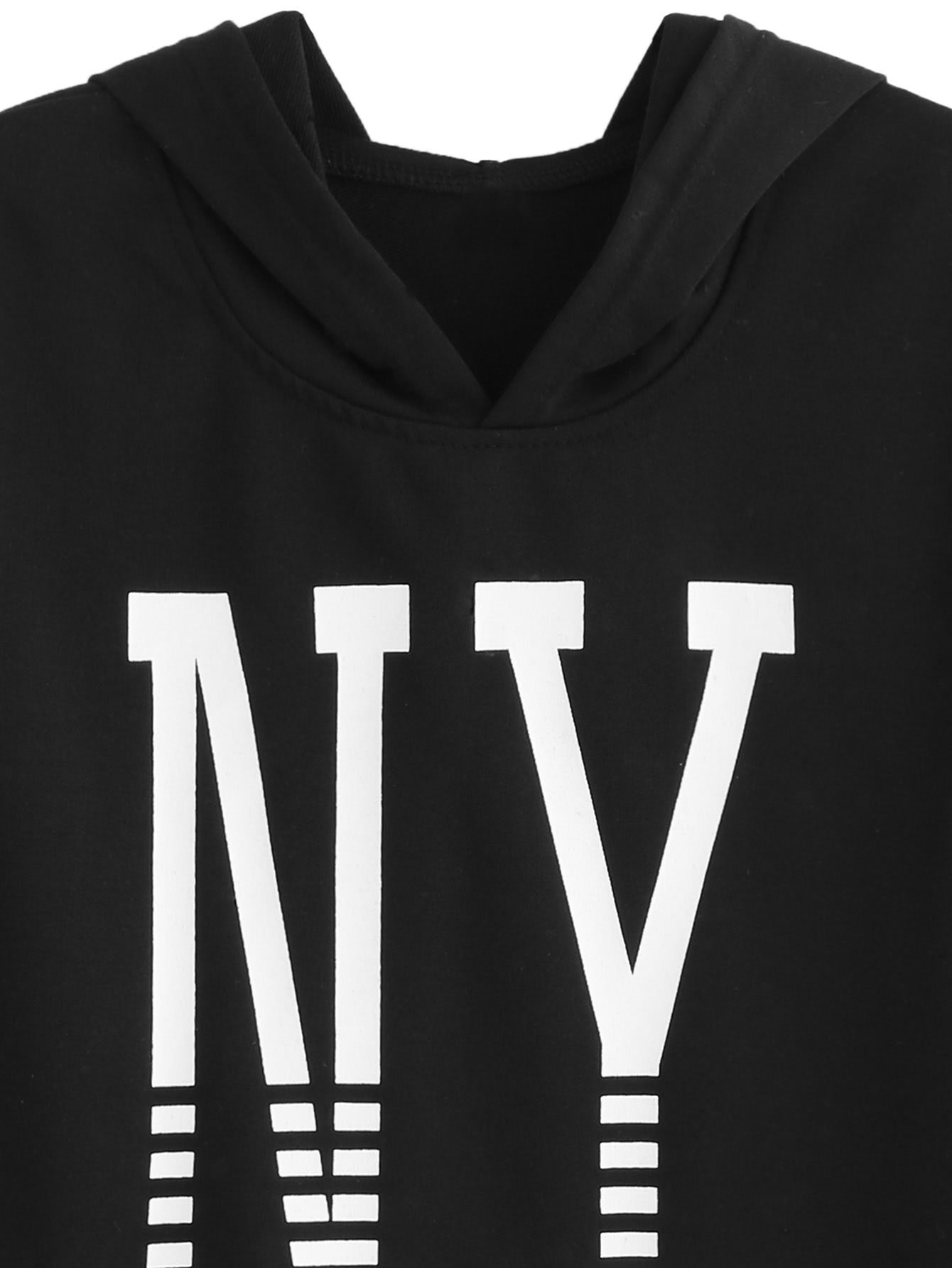 Sudadera estampada de letras de rayas con capucha negroSpanish SheIn Sudadera estampada de letras de rayas con capucha negroSpanish SheIn
