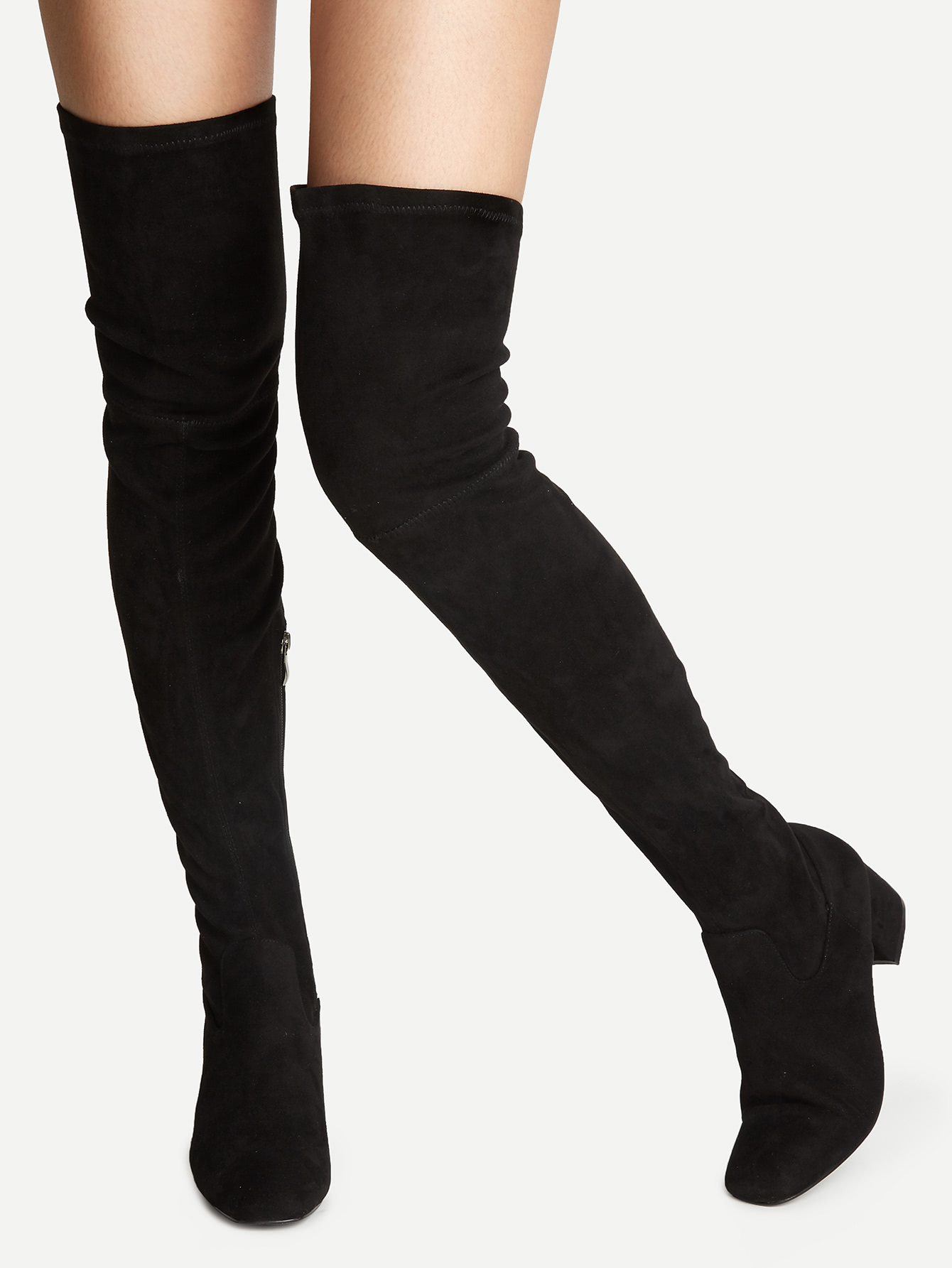 knee high chunky heel boots black knee high chunky heel boots shein sheinside knee high chunky heel boots black knee high chunky heel boots shein sheinside