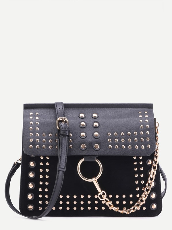 Black Studded Flap Crossbody Bag Shein Sheinside