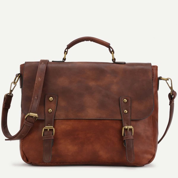 

Color Block PU Studded Satchel Bag