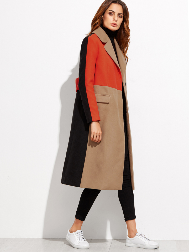 SHEIN Colorblock Double Breasted Coat | SHEIN USA