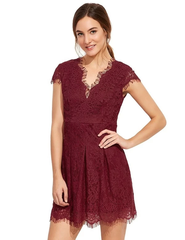 shein red lace dress