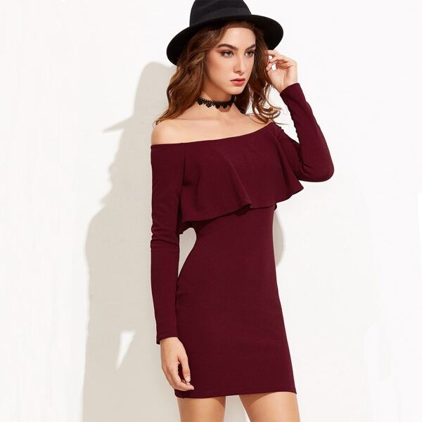 

Flounce Off Shoulder Bodycon Dress