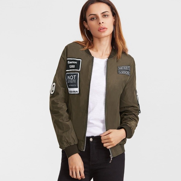

Embroidered Patch Zipper Flight Jacket