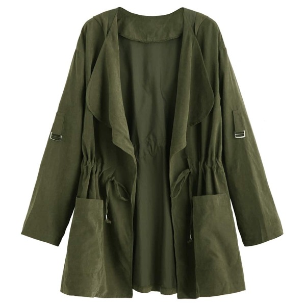 

Olive Green Drape Collar Drawstring Waist Coat, Army green