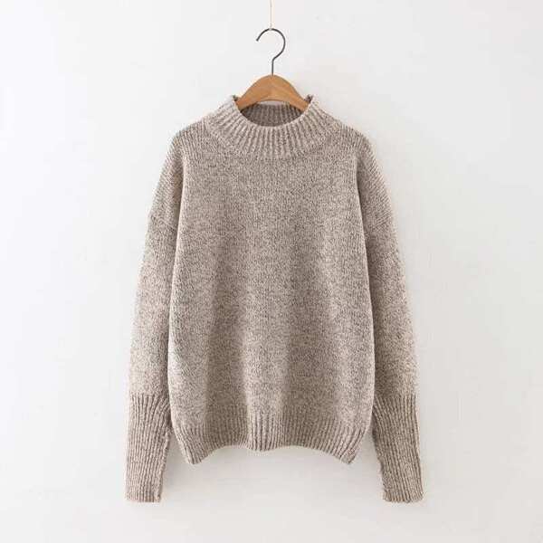 

Crew Neck Ribbed Trim Drop Shoulder Knitwear, Khaki