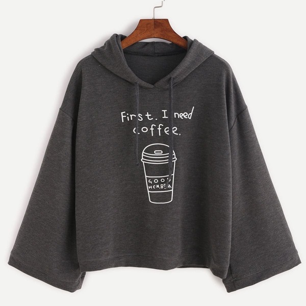 

Drop Shoulder Kimono Sleeve Graphic Print Hoodie