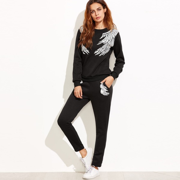 

Angel Wings Print Sweatshirt With Pants