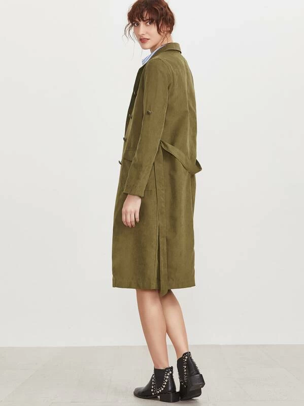 Olive Green Double Breasted Wrap Coat Olive Green Double Breasted Wrap Coat