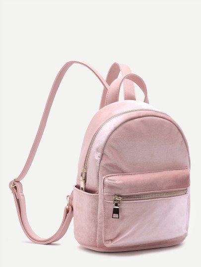 Velvet Front Zipper Backpack -SheIn(Sheinside)