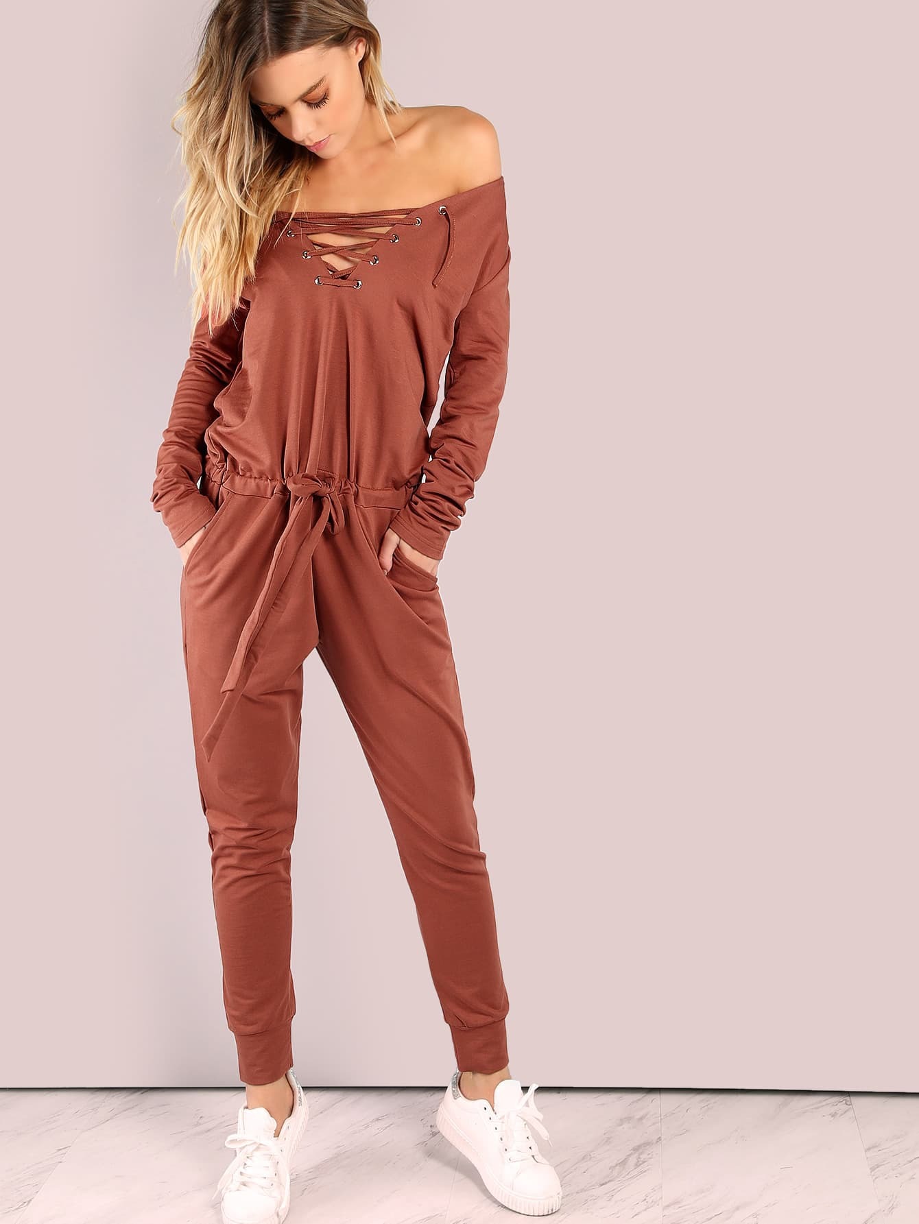 Oversized Lace Up Cotton Jumpsuit SIENNA SheIn(Sheinside)