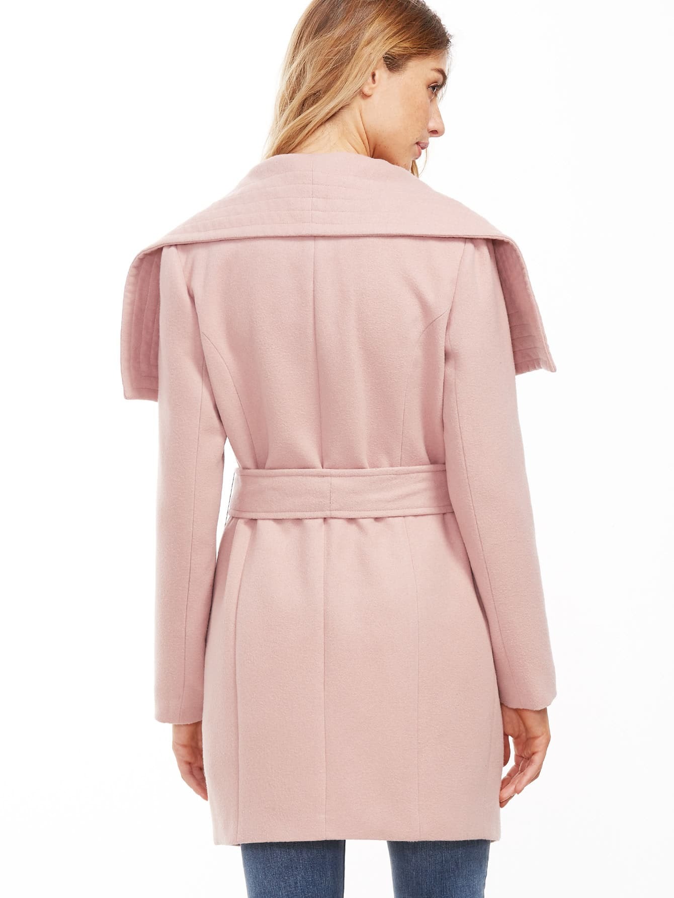 pink oversized drape collar wrap coat