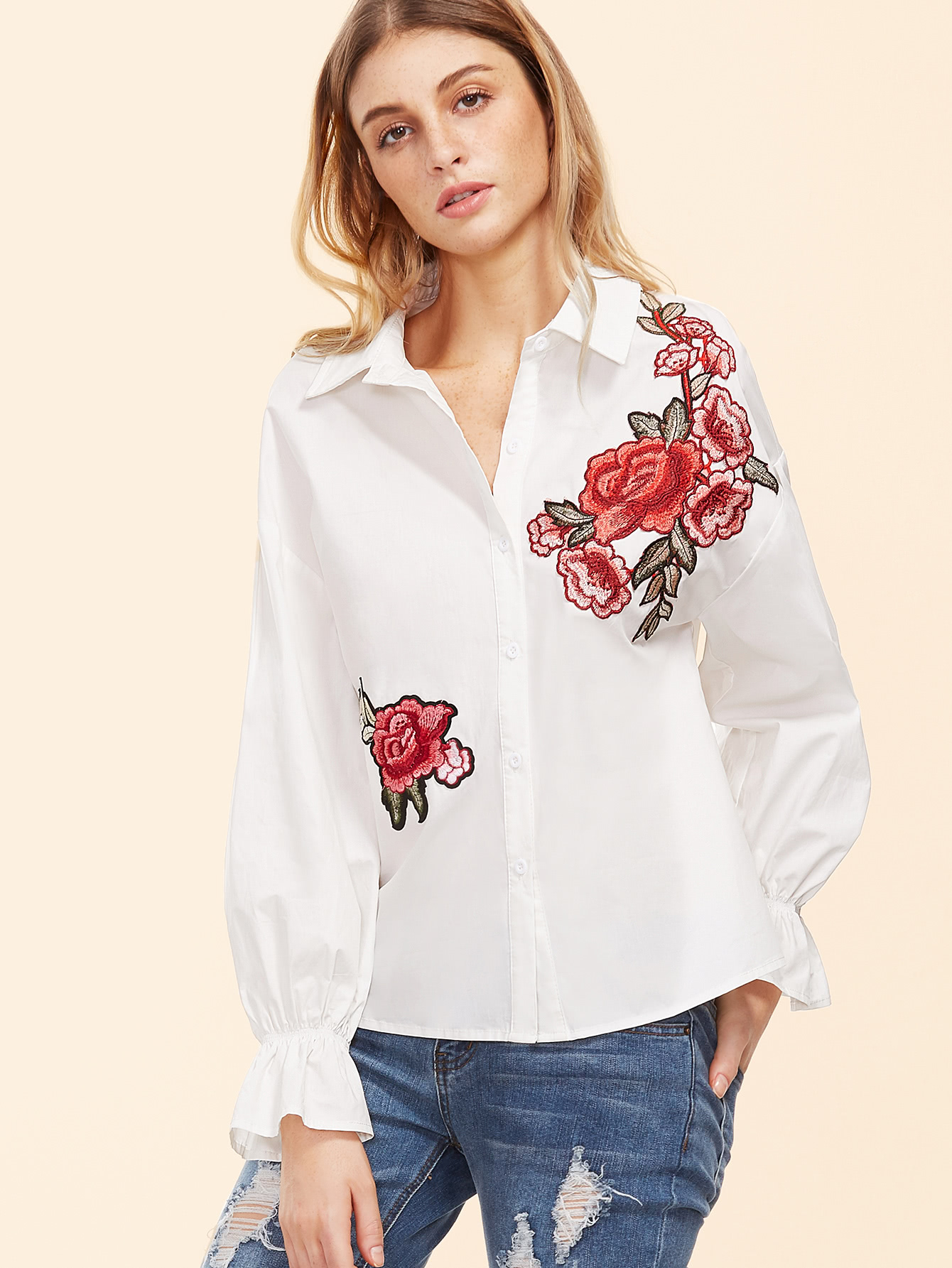 devotion embroidered ruffle blouse