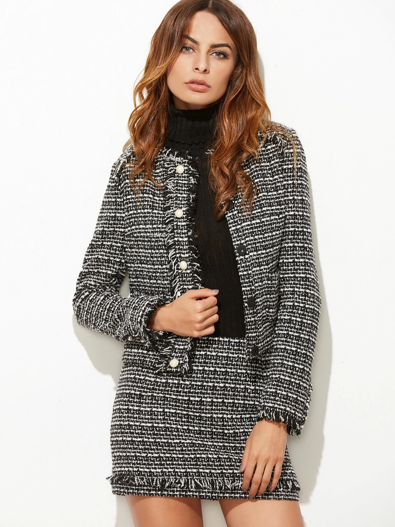 Tweed Jacke mit Rock schwarz und weiß | aktuelle Trends Tweed Jacke mit Rock schwarz und weiß | aktuelle Trends