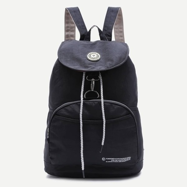 

Black Front Pocket Drawstring Nylon Backpack