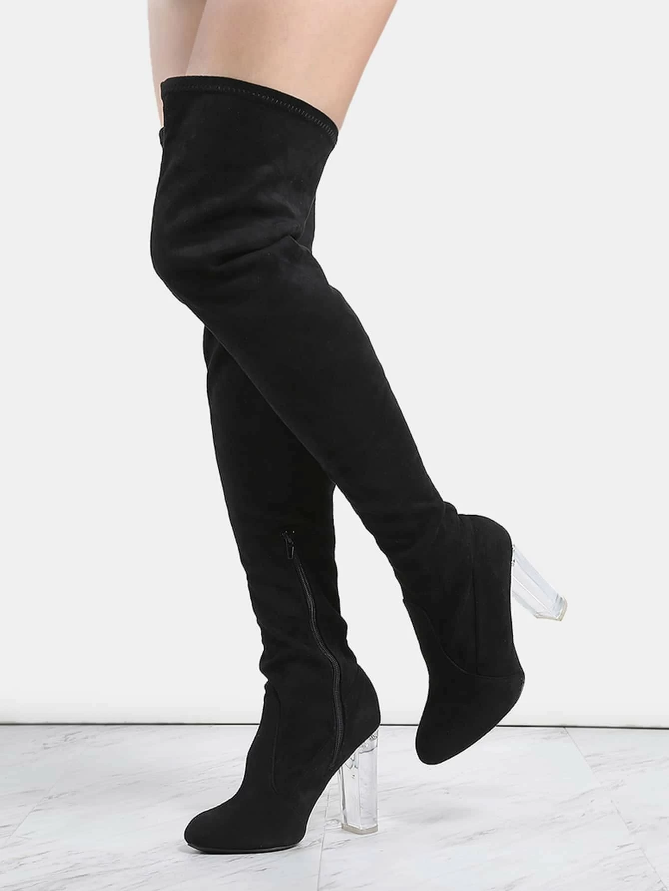 perspex thigh high boots