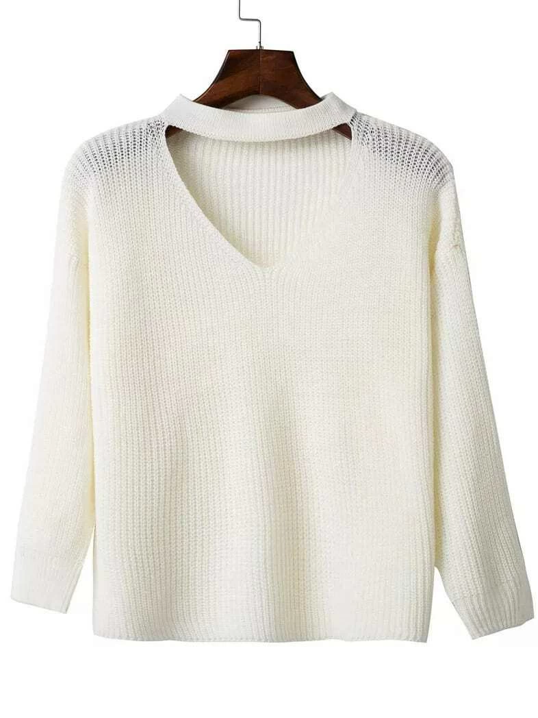 white choker sweater