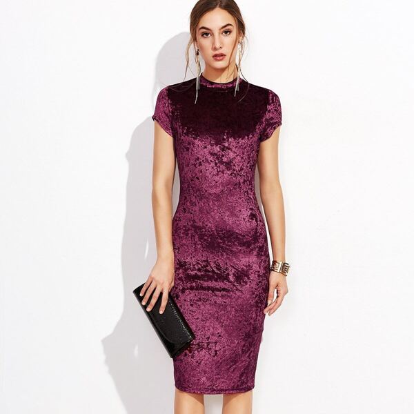 

Mock Neck Crushed Velvet Pencil Dress