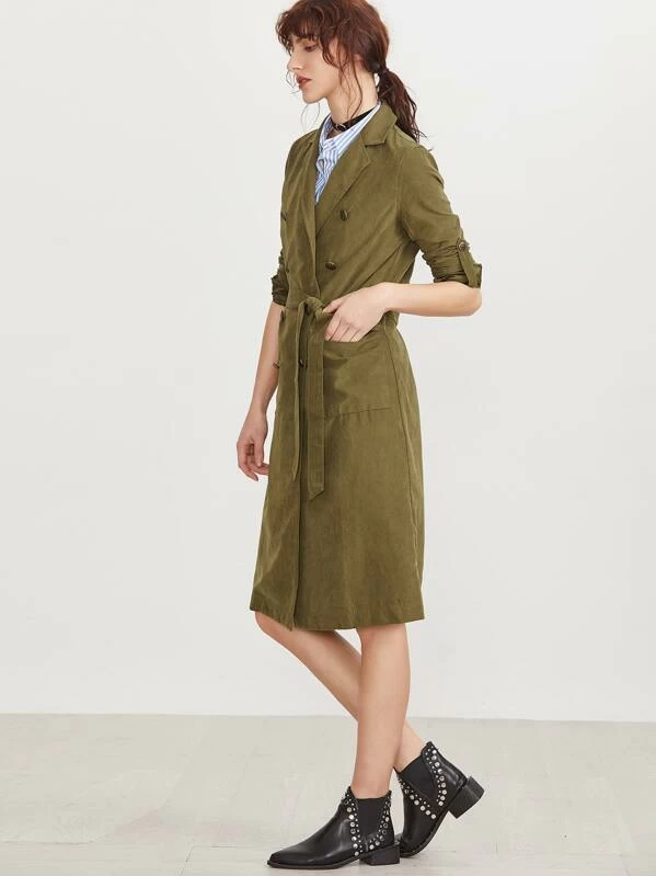 Olive Green Double Breasted Wrap Coat Olive Green Double Breasted Wrap Coat