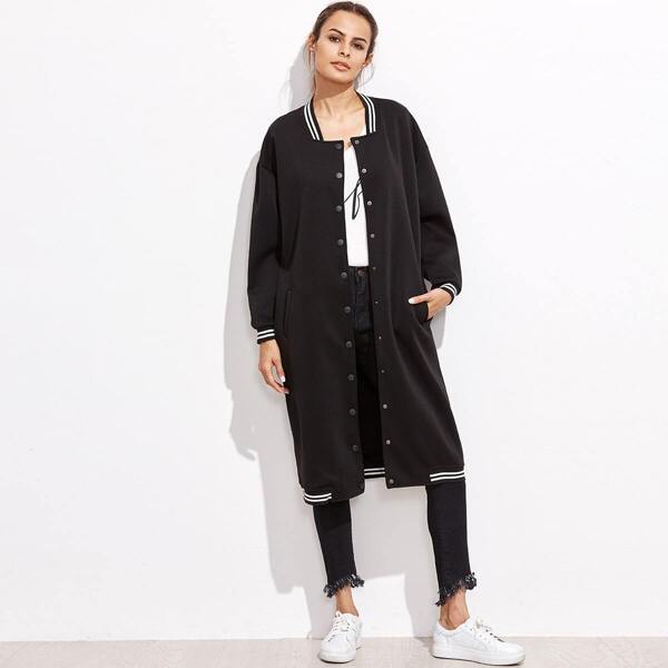

Varsity Stripe Button Up Longline Baseball Jacket