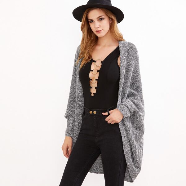 

Gray Marled Shawl Collar Open Front Cocoon Cardigan, Grey