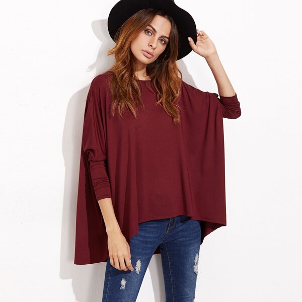 

Oversized Dolman Sleeve T-shirt, Burgundy
